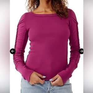 FREE PEOPLE  We The Free Daisy Ribbed Braided Cotton top Dreamy Mulberry